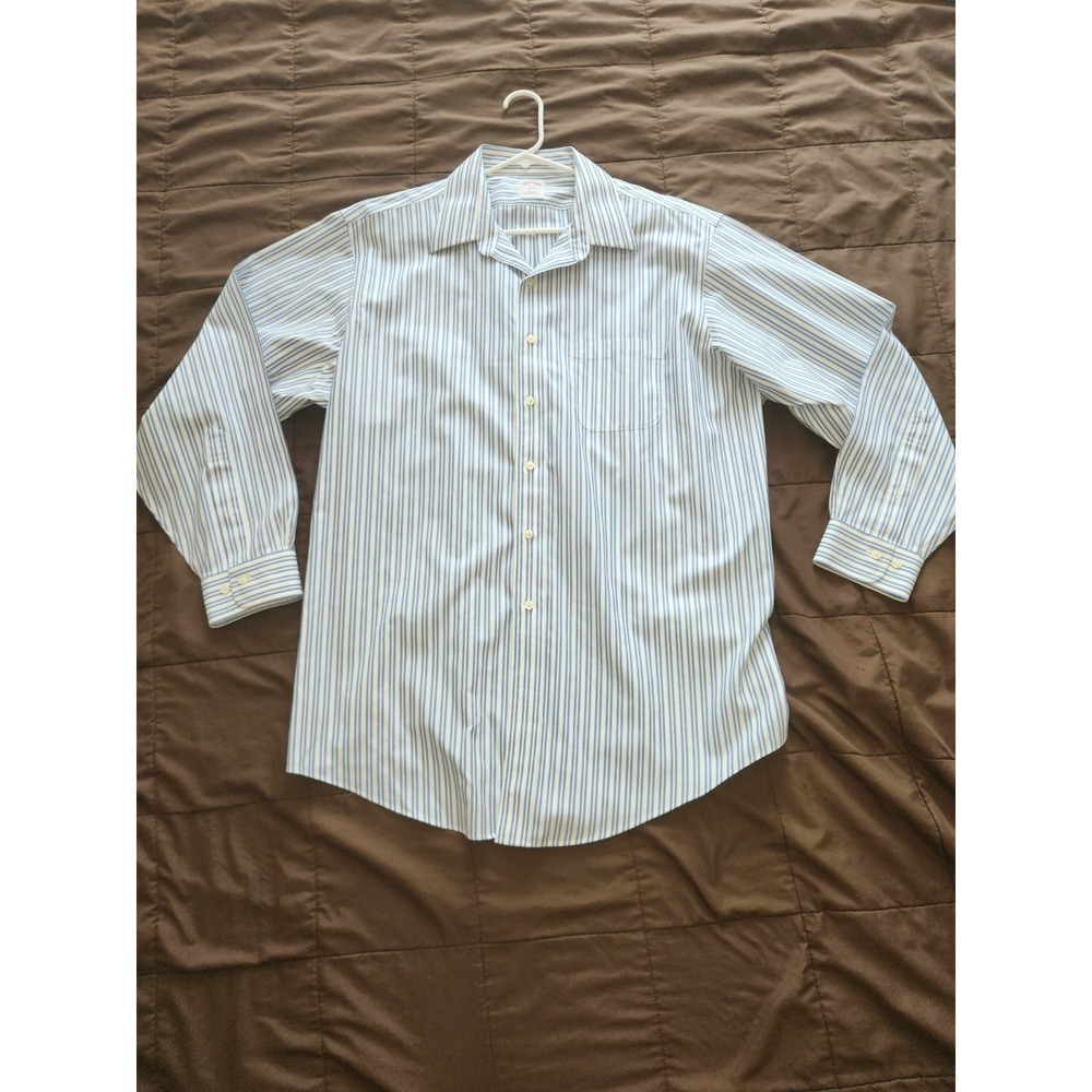 Brooks Brothers 346 Men's Dress Shirt 17.5 34/35 Blue White Striped Non-Iron